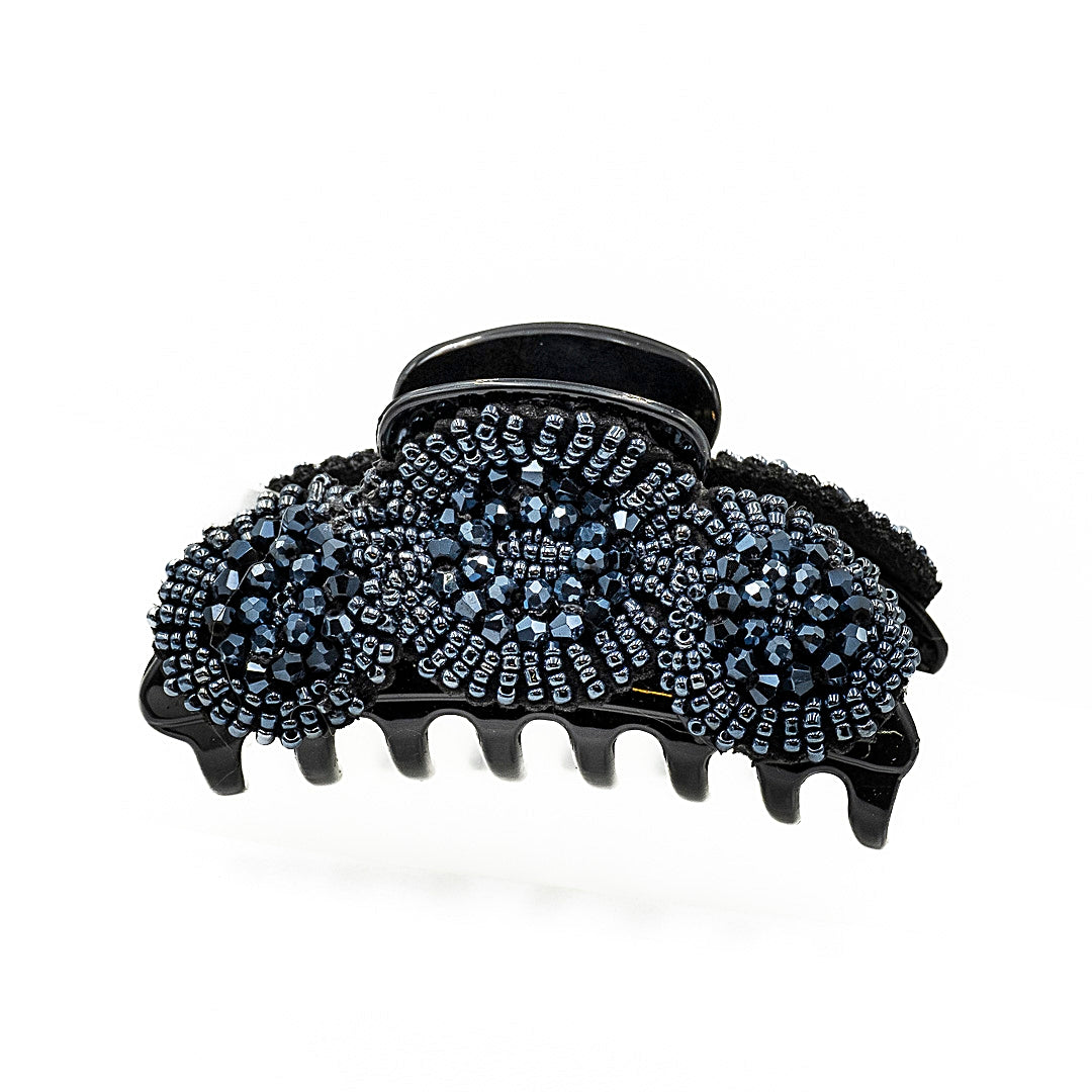 Pinza nera per capelli con ricamo