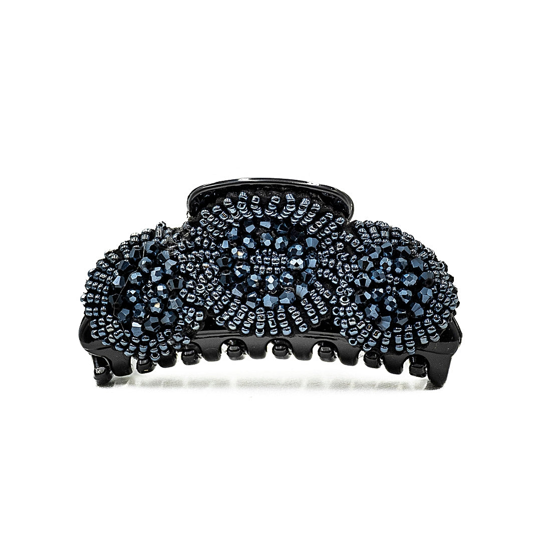 Pinza nera per capelli con ricamo